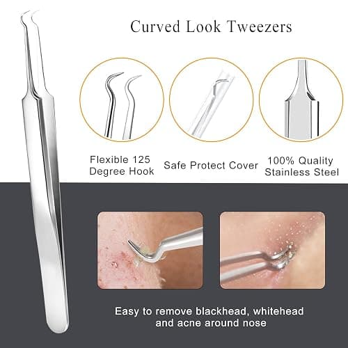 Boxoyx Pimple Popper Tool Kit - 6 Pcs Blackhead Remover Comedone Extractor Tool Kit with Metal Case for Quick and Easy Removal of Pimples, Blackheads, Zit Removing, Forehead, Facial and Nose(Silver) thumbnail 5