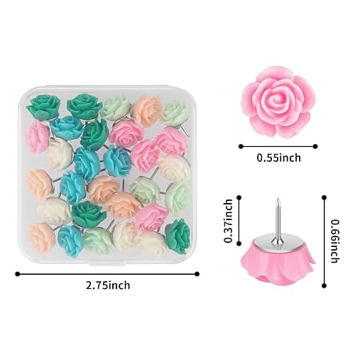 Push Pins for Cork Board - Cuttte 30pcs Decorative Push Pins with Case, Cute Thumb Tacks and Pushpins for Bulletin Board, 6 Colors Flower Pushpins thumbnail 3