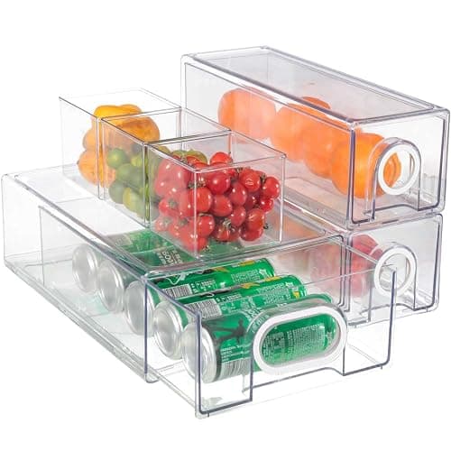 6 PCS Refrigerator Organizers And Storage Stackable Storage Drawers, Large Heavy Duty Fridge Organizer Bins Pull Out Refrigerator Organizer Bins, White Handle, 3 Drawers And 3 Small Cubes thumbnail 7
