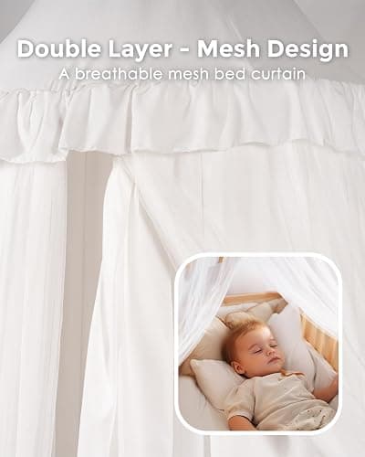 Bed Canopy with Star Lights, Double Layer Canopy for Bed, Princess Play Tent for Girls Room, Breathable Canopy Bed Curtain for Children Reading Nook, Machine Washable Canopy, 25.6''x106'', White thumbnail 3