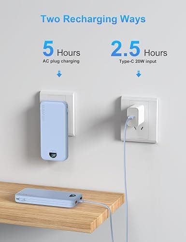 Ffnpua Portable Charger with Wall Plug, 12000mAh USB C Power Bank Fast Charging, External Battery Pack with Built in Cables, Digital Display, 5 Output 4 Input for iPhone Android Cell Phone Tablet thumbnail 6