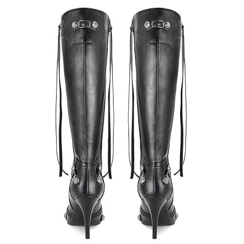 Dsevht Women's Stiletto Black Knee High Boots Sexy Pointed Toe Boot Fashion Trendy High Heel Boots Zipper thumbnail 6
