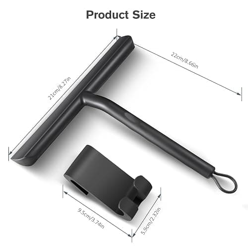 Vinabo Silicone Squeegee Shower Cleaner with Hook, Black Shower Scraper for Bathroom, Kitchen, Car, Window and Glass Cleaning thumbnail 2