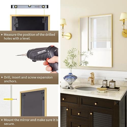 BEAUTYPEAK Wall Mirror Rectangular Bathroom Mirror with Metal Frame, Hangs Horizontal or Vertical for Living Room Bedroom Bathroom Entryway thumbnail 6