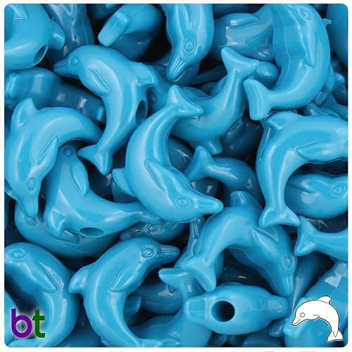 BeadTin Dark Turquoise Opaque 25mm Dolphin Pony Beads (24pcs) - Image 1