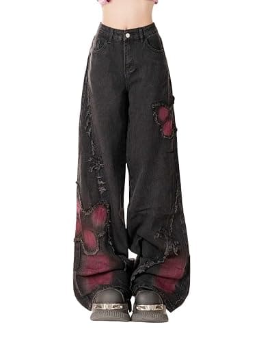 Y2K Baggy Ripped Jeans for Women β Wide Leg Butterfly Print & Star Patch Distressed Denim Pants High Waist Streetwear - Image 1