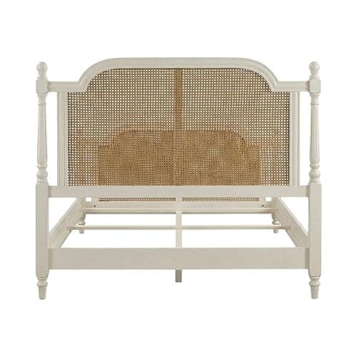 Starlight Canyon Home Brand White Melanie Bed Queen Metal Bed Rails Included Farmhouse Style Sturdy Wooden Frame Solid Cane Construction Comfortable Sleep Solution thumbnail 5