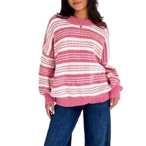 Striped Sweater Women Winter Fall Oversized Pullover Crew Neck Long Sleeve Knit Tops Y2k Streetwear - Image 1