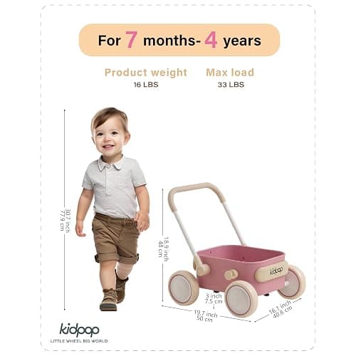 PULA Baby Push Walker with Wheels Toddler Wagon for First Learner Baby Toys 6-12 Months, 1 Year Old Birthday Gifts, Indoors and Outdoors (Pink) thumbnail 3
