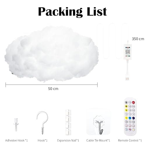 oooYYDSxxx 3D Cloud Lamp 1 Pack APP Controlled Music Sync 24 Inch Cotton LED Mood Lights 16 Million Color Changing Wireless Remote USB Powered for Bed thumbnail 6