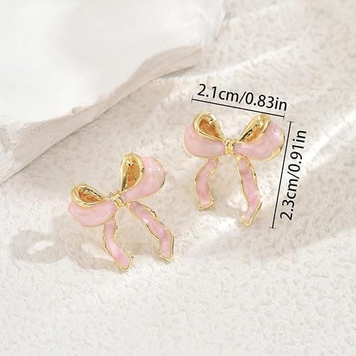 Pink Bow Earrings for Women Cute Bow Ribbon Stud Earrings Trendy Christmas Jewelry for Women thumbnail 4