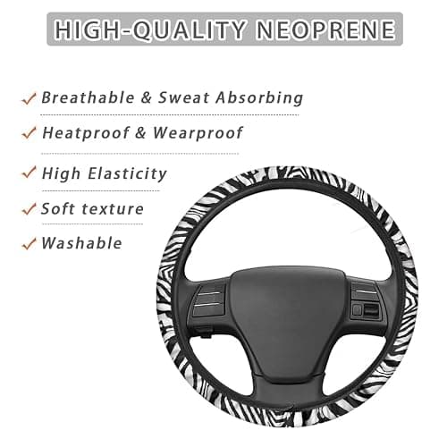 FUIALDOLG Zebra Print Car Steering Wheel Covers Non-Slip Universal 14 to 15 inch Fit Almost Cars Steering Wheel Cover Elastic Protection Sweat Absorption Automotive Decor thumbnail 4