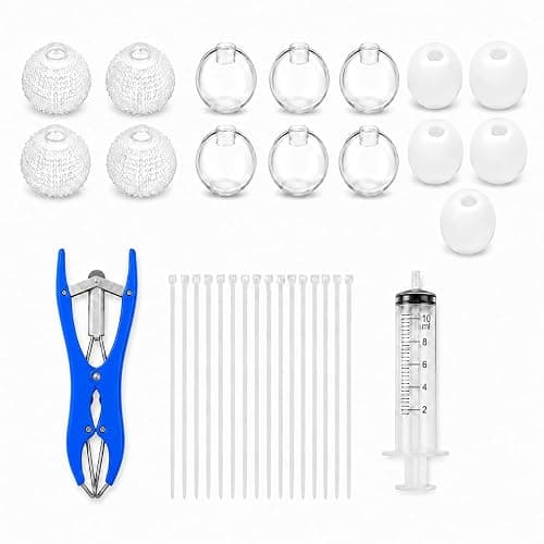 FOOGWEE Empty Stress Ball Skins Refill Kit, 15 Pcs 6cm Empty Squishy Ball Skins with Expander Tool, Air Removal Syringe and 20 Zip Ties, Clear, Milky White and Textured Skins - Image 1