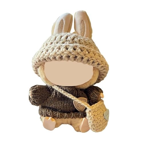Clothes for Labubu(NO Doll) , Handcrafted Crochet Set for Labubu Clothes 15cm/17cm Doll, Premium Doll Outfit with Accessories, Stylish Doll Clothes for Labubu Accessories(Knitted) (Kakhi) - Kakhi - Image 1