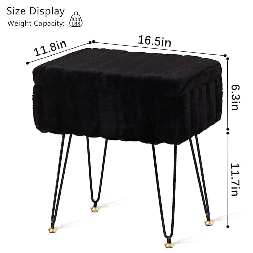Wimarsbon Storage Ottoman, Vanity Stools with Metal Legs, 16.5" x 11.8" x 18" Modern Faux Mink Fur Footstool, Makeup Chair with Anti-Slip Feet, Accent Table,Footrest,Storage Bench for Bedroom thumbnail 2