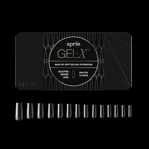 Aprés Gel-X® Square Box of Nail Tips | 280 Gel-X Tips, Soft Tips, 14 Sizes 00-9 | Half-sizes Included (Sculpted Square Long, 280 Count) - Image 1