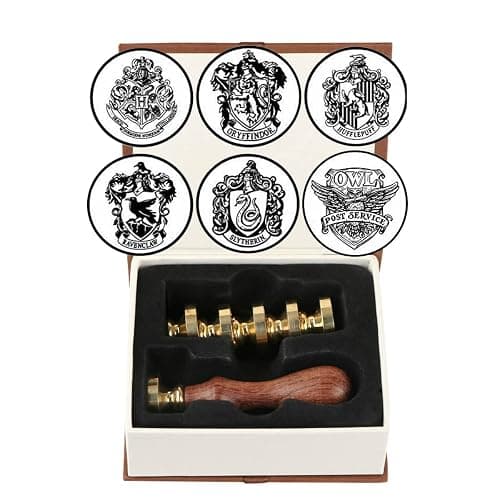 Wax Seal Stamp Set, VIHOME Hogwarts Magic School Seal Stamps Kit Including 6 Pieces Copper Seals + 1 Wooden Hilt (Hogwarts Seal Stamp Kit) - Image 1