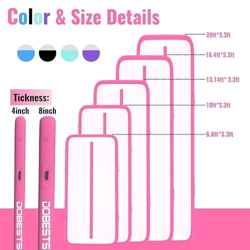 DOBESTS Inflatable Air Gymnastics Mat Tumbling Mat Tumble Track Gymnastics Training for Kids Home 6.6 feet 10 feet 13feet 16feet 20feet 4/8inch Thick for Cheerleading Dance Yoga Cheer Water With Pump thumbnail 2