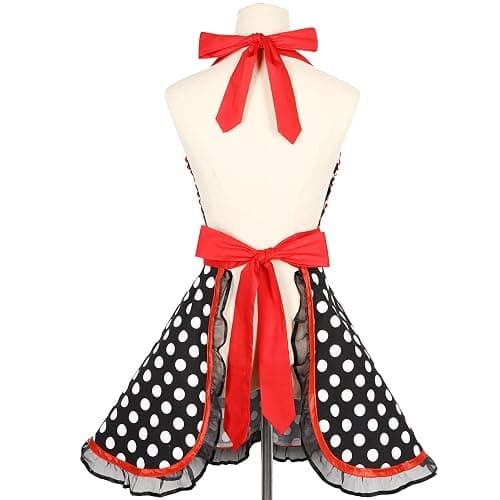 Violet Mist Lovely Retro Cute Aprons for Women Black Red Lace Polka Dot Vintage Aprons for Girls Ladies Ruffle Frilly Christmas Apron Kawaii 50s Maid Kitchen Aprons for Cooking Baking Mothers Gift thumbnail 6