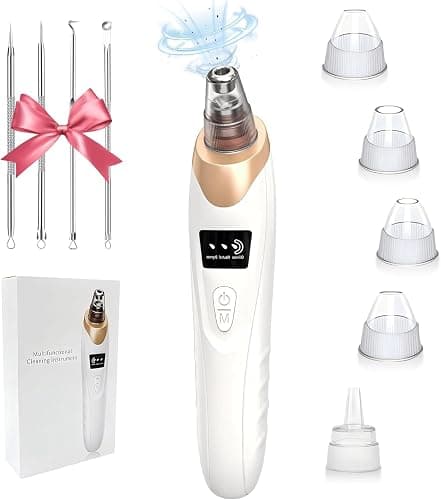 Blackhead Remover Vacuum for Face, 3 Adjustable Suction Levels, White | Adjustable Pore Cleaning, 5 Interchangeable Probes, USB Rechargeable Design - Image 1