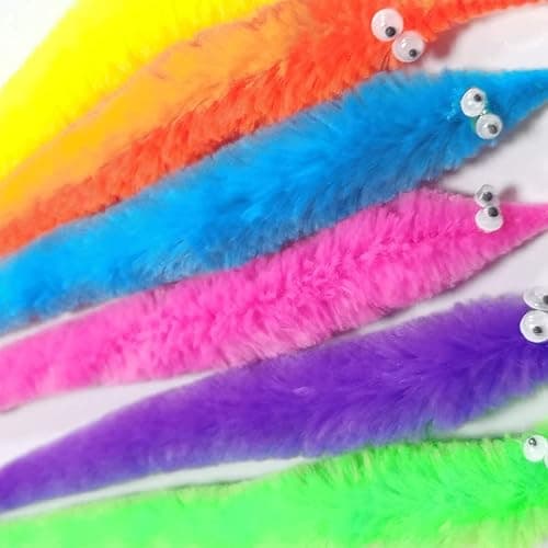 SHENGSEN 48Pcs Fuzzy Worm Toys Fuzzy Worms on String Trick Toy Carnival Kid Party Favors (6 Colors) thumbnail 6