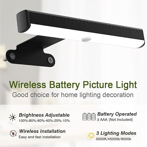 4Pack Wireless Picture Light with Remote,Battery Operated Wall Sconces for Wall Decor,3 Color Timer&Dimmable Paintings Light LED Art Display Lamp Picture Frame Light for Artwork Posters Gallery-Black thumbnail 5