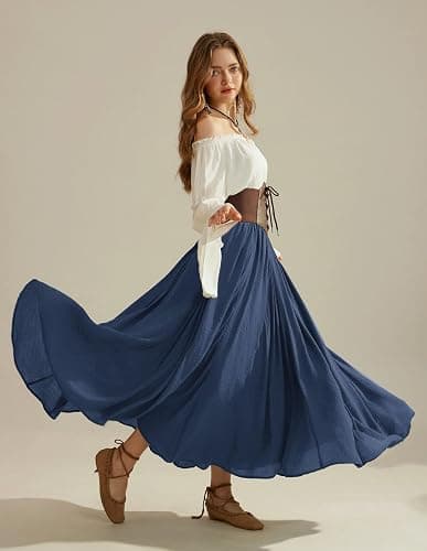 Scarlet Darkness Maxi Skirts for Women Long Flowy Boho Renaissance Skirt | Pockets, A Line, Elastic High Waist, for Summer, Casual, Vacation, Ren Faire thumbnail 8