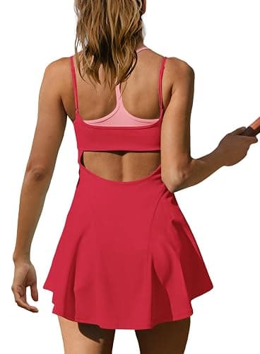 Yanekop Womens Tennis Dress Athletic Dress with Shorts and Bra Golf Outfits Spaghetti Strap Workout Romper Dresses thumbnail 4