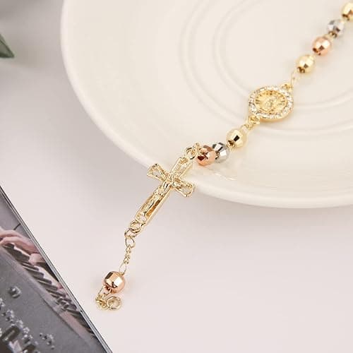 HZMAN Virgin Mary Rosary Bead Cross Bracelet Virgin of Guadalupe Adjustable Link Bracelet for Women Jewelry Gift thumbnail 4