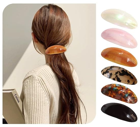 6 Stück Französische Haarspangen aus Acetat, Damen Haarklammer Klein Ovale Französische Haarspange Flat Claw Clip Haarclips für Halbe Frisuren, Retro Design Schildpatt & Perlglanz, Für Dickes Haar thumbnail 4