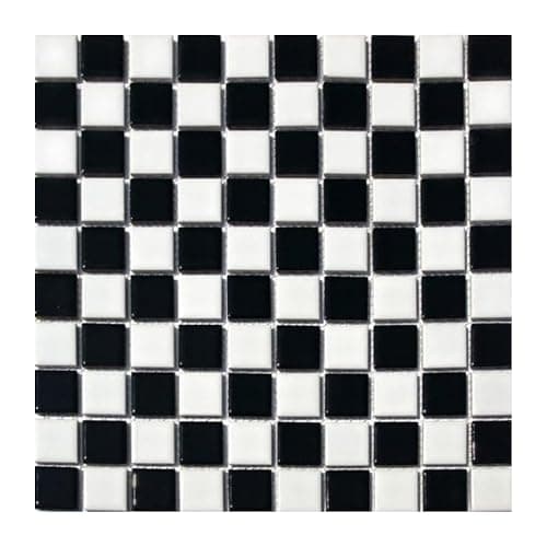 Tenedos Square Black and White Checker Board Porcelain Mosaic Wall Floor Tile Backsplash Shiny Look for Kitchen, Bathroom Shower, Accent Decor, Fireplace - Image 1