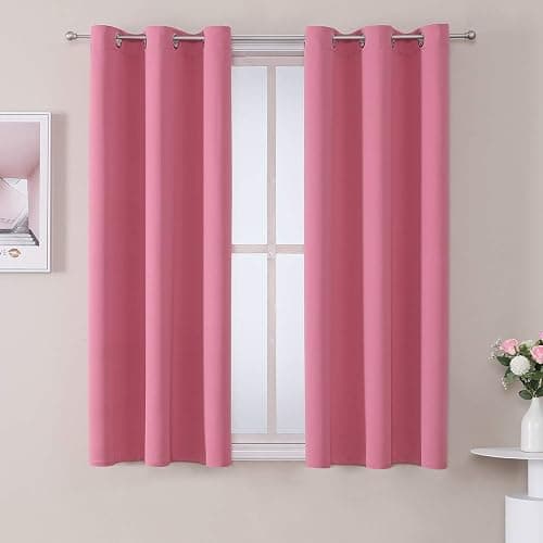 ChrisDowa Small Window Curtains 40 inches Long for Bedroom - Grommet Short Thermal Insulated Room Darkening Curtains for Kitchen (2 Panels, Pink, 29 x 40 Inch) - Image 1