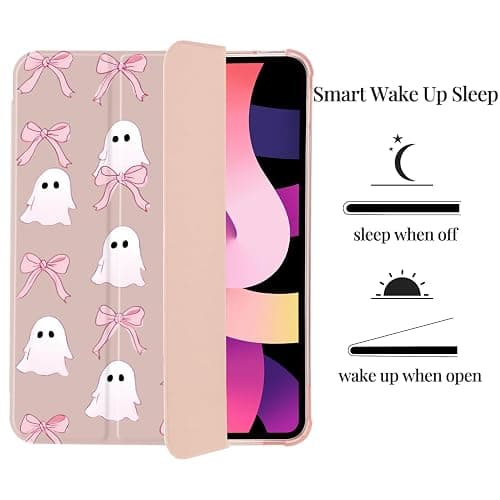 Halloween Pink Ghost Bow Case for iPad 11 inch (A16 Chip) 2025 Generation 11th/iPad 10.9 inch 2022 10th Gen with Pencil Holder and Auto Sleep/Wake,Pink Leather Soft TPU Back Shell Stand Cover thumbnail 5