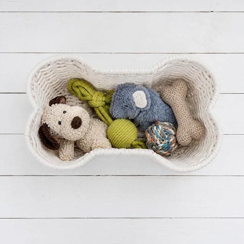 OtterPets Dog Toy Basket, Bone Shaped Cotton Rope Dog Toy Bin, Large 23x15 | Handmade dog and cat toy organizer, large 23 x 15 in; cotton rope construction; dog toy bin thumbnail 5