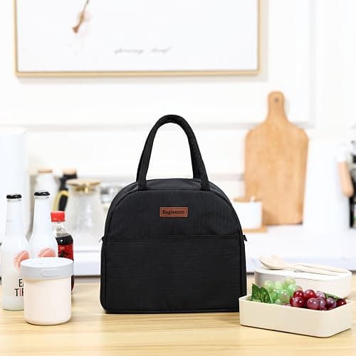 Baglemon Insulated Lunch Bag for Women Men, Lunch Containers Reusable High Capacity Lunch Tote Bags for for Work Picnic (Black) thumbnail 7