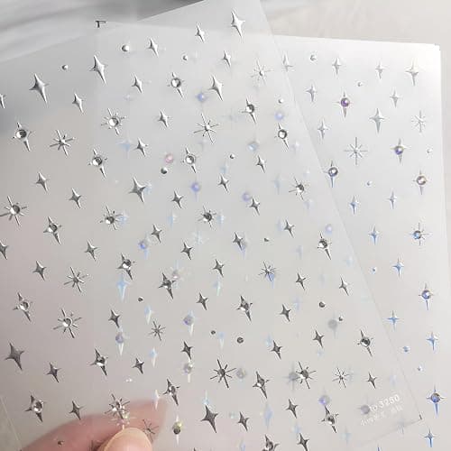 2 Sheets Star Nail Stickers 5D Embossed Nail Decals for Nail Art Self Adhesive Silver Aurora Star Nail Art Stickers with Glitter Shiny Nail Design Supplies for DIY Manicure for Women Girls thumbnail 7