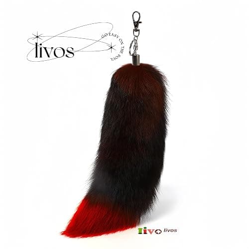 Iivos Fluffy Therian fox Tail Keychain - Soft Fur, Realistic Colors, Durable, Perfect for Cosplay, Renaissance Fairs thumbnail 2