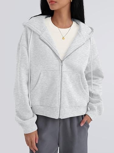 Trendy Queen Zip Up Hoodies For Women Cropped Sweatshirts Fall Fashion Outfits 2025 Y2k Fleece Teen Girls Clothes thumbnail 2