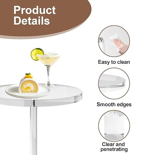DigDozer Acrylic End Table, Modern Minimalist Acrylic Side Tables, Clear Side Table for Living Room, Bedroom, Office, Drink Table (12" D x 12" W x 21" H, Transparent) thumbnail 4