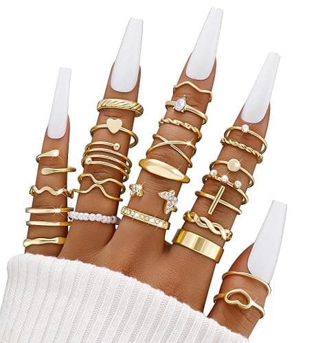 iF YOU 25 Pcs Gold Knuckle Ring Set for Women, Chunky Stackable Finger Midi Rings, Silver Simple Stacking Cute Rings Pack Trendy Stuff Jewelry Gift thumbnail 2