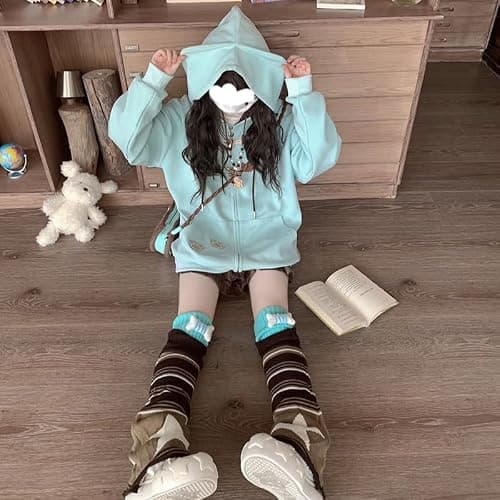 Fairypretty Kawaii Y2K Cute Hoodies Zip Up Hoodie For Womens Graphic Oversized Long Sleeve Daily Casual Outerwear thumbnail 4