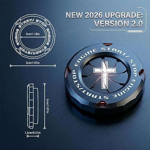 Tybasthe Rotary Push Start Button Cover, Cross Car Accessories Engine Start Stop Button Cover, Car Stickers Interior Decor, Motorcycle Ignition Key Switch Cover, Black thumbnail 2