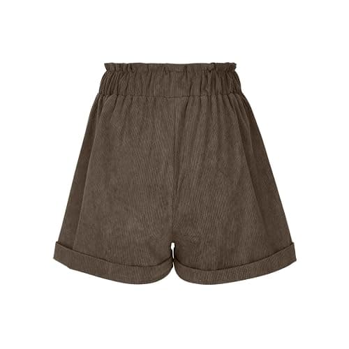 Corduroy Shorts for Women Mushroom Embroidery Cottagecore Clothing Summer Casual Elastic Paperbag Waist Sweat Shorts thumbnail 3