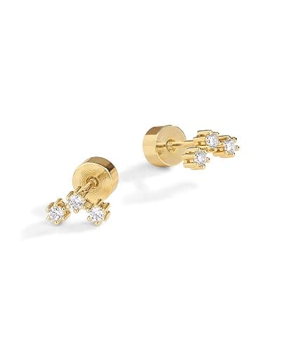 PAVOI 14K Gold Plated 925 Sterling Silver Posts Mini Stud Flat Back Earrings for Women | Helix Cartilage Piercing Jewelry | Dainty Pearl Star Cluster Cubic Zirconia Lotus Climber Screw Backs thumbnail 3