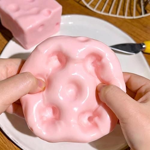 Yellow Cheese Squishys Toys – Squeeze Luck Cheeses Squishys, Cute Sensory Toy for Kids & Adults,Soft Novelty Slow Rising Sensory Cheese Stress & Anxiety Relief Fidget Toys Pink thumbnail 3