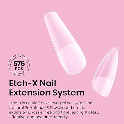 Beetles Medium Almond Nail Tips 576pcs 12 Sizes, Pre-Etched Soft Gel Nail Tips Half Matte Full Cover Press on False Nail Tips Clear Acrylic Nails Glue on Nails DIY Nail Extension Gift for Women thumbnail 8