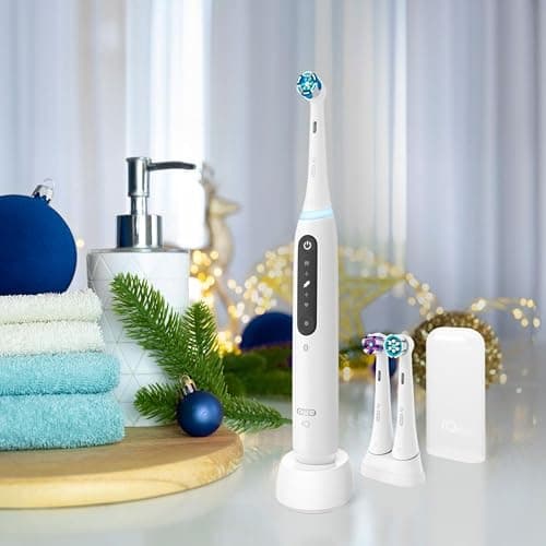 Oral-B iO Deep Clean + Whiten Rechargeable Electric Toothbrush with Visible Pressure Sensor, 2 Minute Timer, 5 Cleaning Settings, 1 iO5 Limited, 3 Toothbrush Heads, Travel Case & Refill Holder, White thumbnail 3