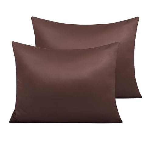 NTBAY Zippered Satin Pillow Cases for Hair and Skin, Luxury Standard Hidden Zipper Pillowcases Set of 2, 20x26 Inches, Dark Brown - Image 1