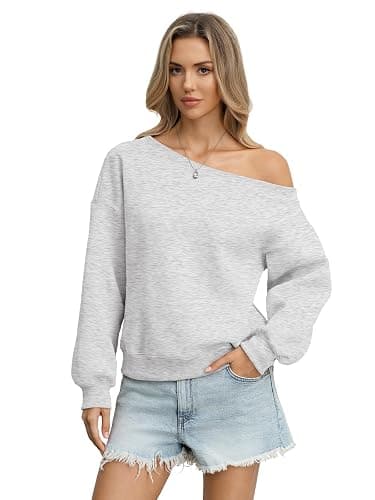 EasyGala Womens Fleece Off Shoulder Sweatshirts Oversized Fall Pullover Top | Cotton Blend, Crop Length, Fleece Lined, Soft, Cozy, Casual, Trendy, Daily Outfits, Relaxed Fit, Winter Long Sleeve, Vacation thumbnail 4