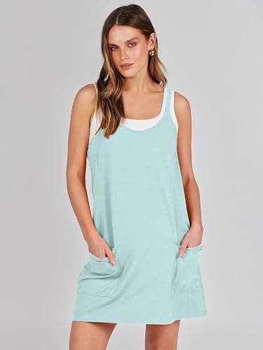 Caracilia Womens Summer Athletic Mini Dress Casual Sleeveless Built in Shapewear Romper Short Sundress Tennis Workout Outfits thumbnail 2